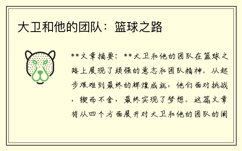 大卫和他的团队：篮球之路