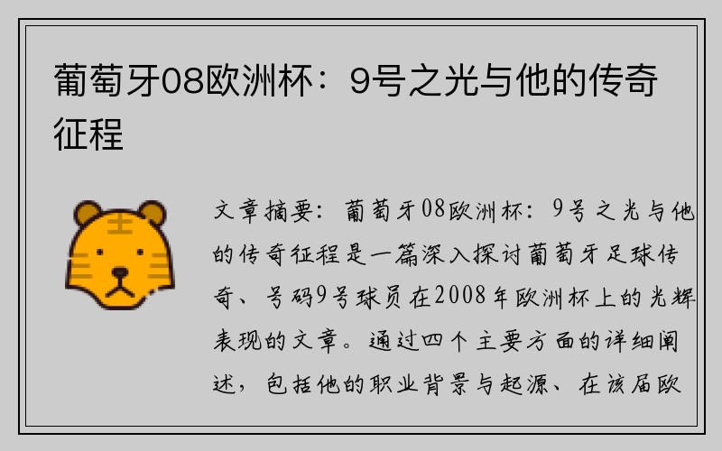 葡萄牙08欧洲杯：9号之光与他的传奇征程